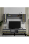 DemonteHome  PELİNDH TV ÜNİTESİ ve KONSOL 2'Lİ SALON TAKIMI ANTRASİT-ALTIN - 3
