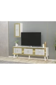 DemonteHome  BAREDH 150 CM LAZER DESENLİ TV ÜNİTESİ BEYAZ-ALTIN - 2