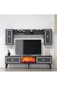 DemonteHome  FLAMEDH ŞÖMİNELİ TV ÜNİTESİ TAKIMI ANTRASİT GÜMÜŞ - 1