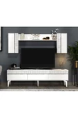 DemonteHome  DEFNEDH 180 CM TV ÜNİTESİ VE KONSOL  2'Lİ SALON TAKIMI BEYAZ GÜMÜŞ - 4
