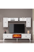 DemonteHome  FLAMEDH ŞÖMİNELİ TV ÜNİTESİ TAKIMI BEYAZ GÜMÜŞ - 1
