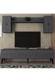 DemonteHome  MİDASDH TV ÜNİTESİ TAKIMI ANTRASİT-ALTIN - 1