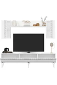 DemonteHome  DEFNEDH 180 CM TV ÜNİTESİ VE KONSOL  2'Lİ SALON TAKIMI BEYAZ GÜMÜŞ - 6