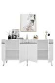 DemonteHome  DEFNEDH 180 CM TV ÜNİTESİ VE KONSOL  2'Lİ SALON TAKIMI BEYAZ GÜMÜŞ - 5