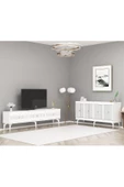 DemonteHome  MİDASDH 180 CM TV SEHPASI (ALT MODÜL) VE 4 KAPAKLI KONSOL 2'Lİ SALON TAKIMI BEYAZ -GÜMÜŞ - 4