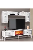 DemonteHome  FLAMEDH ŞÖMİNELİ TV ÜNİTESİ TAKIMI BEYAZ GÜMÜŞ - 2