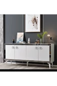 DemonteHome  Ponydh Lazer Pleksi Desenli Konsol Beyaz Gümüş - 1