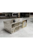 DemonteHome  BAREDH LAZER DESENLİ 90 CM ORTA SEHPA EFESMERMER ALTIN - 1