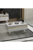 DemonteHome  DEFNEDH LAZER DESENLİ ORTA SEHPA BEYAZ ALTIN - 2