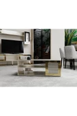 DemonteHome  BAREDH LAZER DESENLİ 90 CM ORTA SEHPA EFESMERMER ALTIN - 2