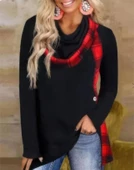 Kadın Dökümlü Yaka Ekose Detay Asimetrik Kesim Tunik - 1