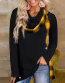 Kadın Dökümlü Yaka Ekose Detay Asimetrik Kesim Tunik - 1