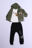 ERKEK ÇOCUK 3'LÜ TAKIM AYICIK BASKILI KAPŞONLU FERMUARLI B64 thumbnail 4