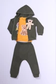 ERKEK ÇOCUK 3'LÜ TAKIM AYICIK BASKILI KAPŞONLU FERMUARLI B65 thumbnail 1