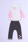 KIZ ÇOCUK 3`LÜ TAKIM BASKILI KAPŞONLU YELEKLİ B79 thumbnail 1