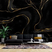 Siyah Zemin ve Altın Hat Mermer Temalı Duvar Kağıdı thumbnail 1