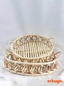 2 Adet %100 El Yapımı Tepsi, Doğal Rattan Tepsi, Sunum Tepsisi BH24494 - 1