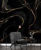 Siyah Zemin ve Altın Hat Mermer Temalı Duvar Kağıdı thumbnail 6