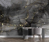 Siyah Zemin ve Altın Damlacıklı Mermer Temalı Duvar Kağıdı thumbnail 4