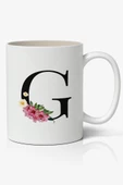 G Harfi Baskılı Çiçek Desenli Dekoratif - Baş Harf Baskılı Kupa Bardak - G Harfli Kahve Bardağı - 1