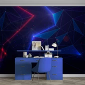 3 Boyutlu Gamer Kırmız ve Mavi Neon Temalı Duvar Kağıdı thumbnail 4