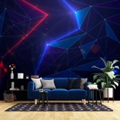 3 Boyutlu Gamer Kırmız ve Mavi Neon Temalı Duvar Kağıdı thumbnail 1