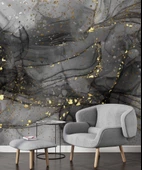 Siyah Zemin ve Altın Damlacıklı Mermer Temalı Duvar Kağıdı thumbnail 6