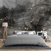 Siyah Zemin ve Altın Damlacıklı Mermer Temalı Duvar Kağıdı thumbnail 2