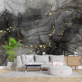 Siyah Zemin ve Altın Damlacıklı Mermer Temalı Duvar Kağıdı thumbnail 1