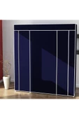 Dzgn Home Çift Yandan Raflı Askılı Metal Profilli Kumaş Bez Dolap, Geniş Portatif Gardırop-Lacivert - 2