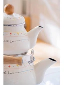 Acar XAP7709 Çiçek ve Yazı Desenli Emaye Beyaz Çaydanlık 1/2 Lt thumbnail 6