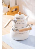 Acar XAP7709 Çiçek ve Yazı Desenli Emaye Beyaz Çaydanlık 1/2 Lt thumbnail 1