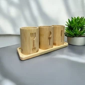 Bambu Altlıklı 3'lü Çatal Kaşık Bıçak Düzenleyici Set 4 Parça - 7
