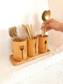 Bambu Altlıklı 3'lü Çatal Kaşık Bıçak Düzenleyici Set 4 Parça - 2