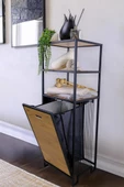 Digitho Metal Kirli Sepetli 3 Raflı Çok Amaçlı Banyo Düzenleyici Raf Organizer Siyah/Atlantik Çam – MRS-008 C1-1-369 - 1