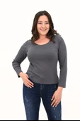 Kadın Büyük Beden Uzun Kollu Basic Bluz 1759-25 - 9
