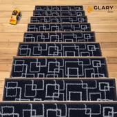 Glary Home GH40A-GRYB-GRY1 Kare Desenli Kaydırmaz Tabanlı 1'li Merdiven Halısı - Gri/Siyah - 7