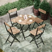 Eportatif 4 Kişilik Yuvarlak Bistro Takım Bahçe Mutfak Masa Sandalye Çam 1500 - 1