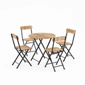 Eportatif 4 Kişilik Yuvarlak Bistro Takım Bahçe Mutfak Masa Sandalye Çam 1500 - 2