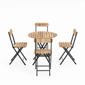 Eportatif 4 Kişilik Yuvarlak Bistro Takım Bahçe Mutfak Masa Sandalye Çam 1500 - 4