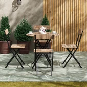 Eportatif 4 Kişilik Yuvarlak Bistro Takım Bahçe Mutfak Masa Sandalye Çam 1500 - 5