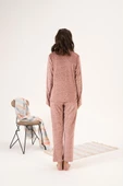 Estiva Desenli Önden Düğmeli Kadife Bayan Pijama Takım - 6