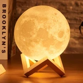 Işıklı 3D Dekoratif Ay Şekilli Gece Lambası - 1