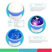 QASUL Çocuk Bebek Ve Çocuk Odası Gece Masa Lambası Işık Küre Projektörlü Yansıtmalı Renkli Yıldızlı Küre - 2
