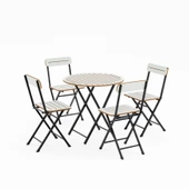 Eportatif 4 Kişilik Yuvarlak Bistro Takım Bahçe Mutfak Masa Sandalye Beyaz 1501 - 4