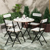 Eportatif 4 Kişilik Yuvarlak Bistro Takım Bahçe Mutfak Masa Sandalye Beyaz 1501 - 1