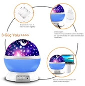 QASUL Çocuk Bebek Ve Çocuk Odası Gece Masa Lambası Işık Küre Projektörlü Yansıtmalı Renkli Yıldızlı Küre - 3