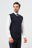 Koyu Lacivert Düz Örme V Yaka Classic Comfort Fit Triko 1012245003 - 1