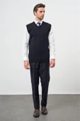 Koyu Lacivert Düz Örme V Yaka Classic Comfort Fit Triko 1012245003 - 6