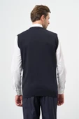 Koyu Lacivert Düz Örme V Yaka Classic Comfort Fit Triko 1012245003 - 5